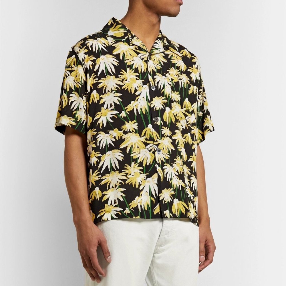 LOEWE Yellow/Black Daisy Floral Print 'Bowling' Shirt